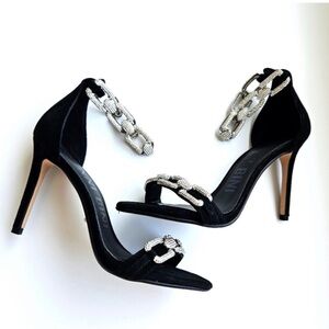 Gianni Bini Black Heels with Silver Chain Detail